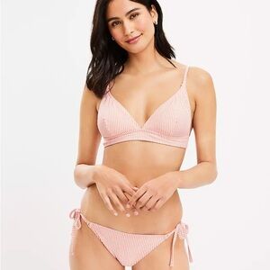 LOFT Beach Seersucker Striped Coral Pink Bikini Bottom